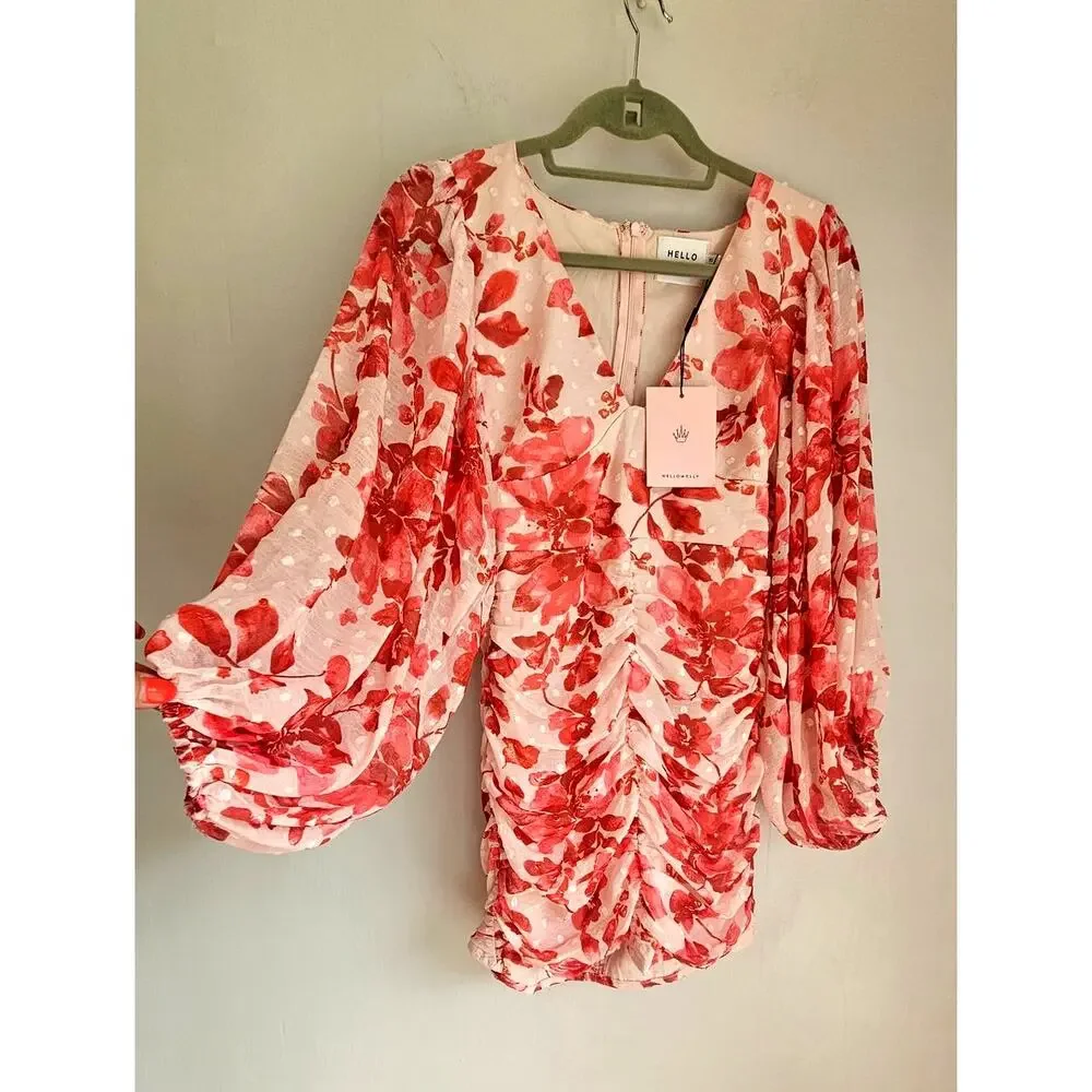 Hello Molly Mini Dress Like Bee To Honey Pink Red Dress Balloon sleeves US Sz 2 - Picture 10 of 11
